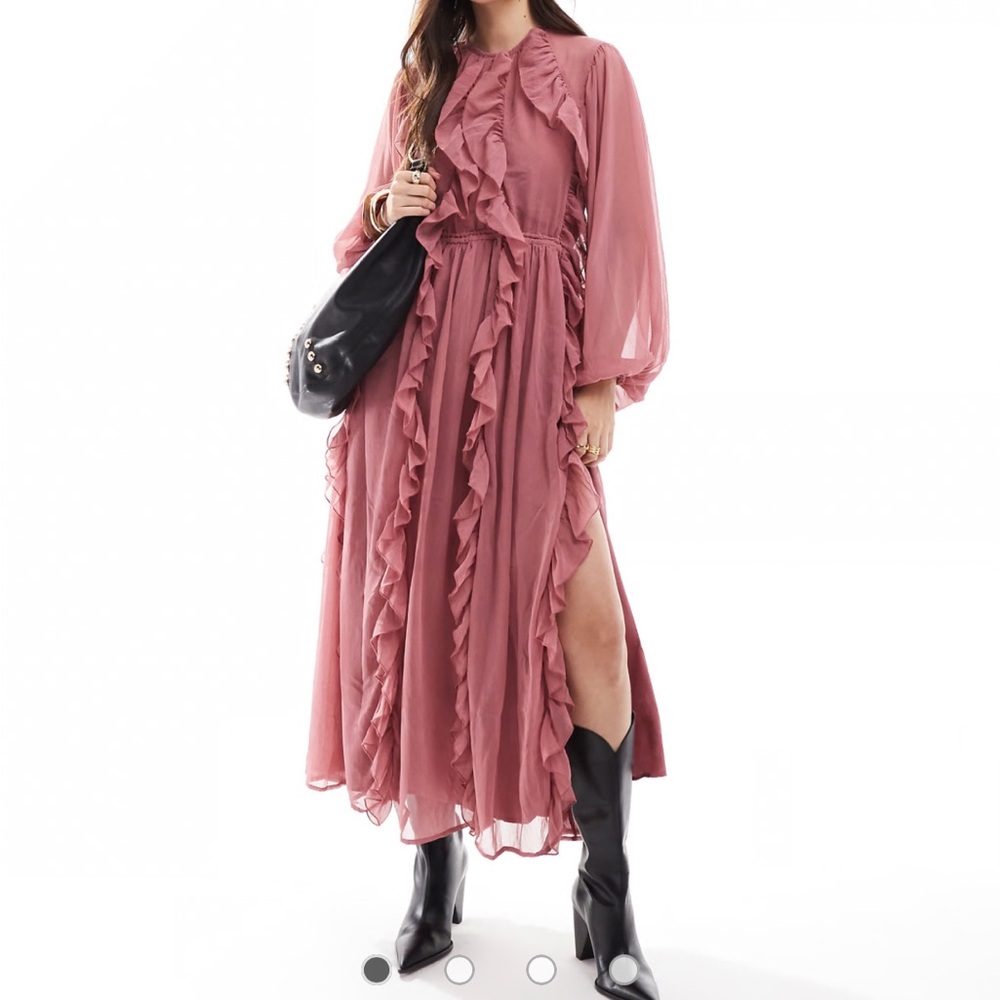 ASOS Mauve Long Sleeve Ruffle Dress